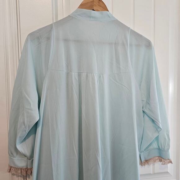 Vintage Lace Robe Womens Size Large 80s Pastel Blue Satin Cottage Romantic Retro - Picture 9 of 11